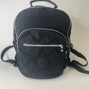 Kipling Black Seoul Small Tablet Backpack Nylon Silver Zipper Preppy Classic